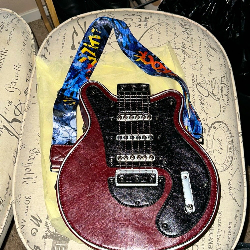 Brand New Never Used - Guitar Shaped Crossbody Bag with Guitar Strap & Dust Bag